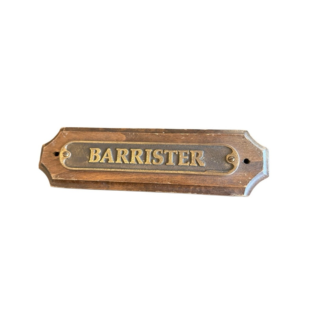 Vintage Barrister Wood Brass Wall Plaque Lawyer Attorney Office Sign 10 Inch